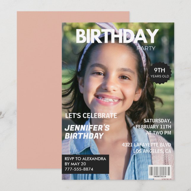 convites de aniversário de 9 anos capa de revista  (Frente/Verso)