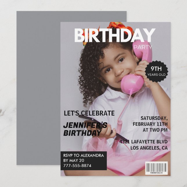convites de aniversário de 9 anos para ela Capa de (Frente/Verso)