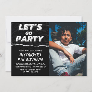 Convites de aniversário de 9 anos preto Menino Fot