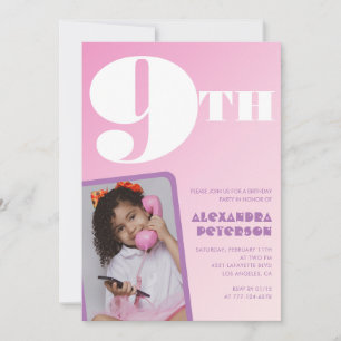 Convites de aniversário de 9 anos rosa Menina Foto