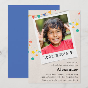 Convites de aniversário de 9 anos simples azul com