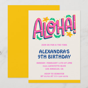 convites de aniversário de 9 anos Tropical Aloha H