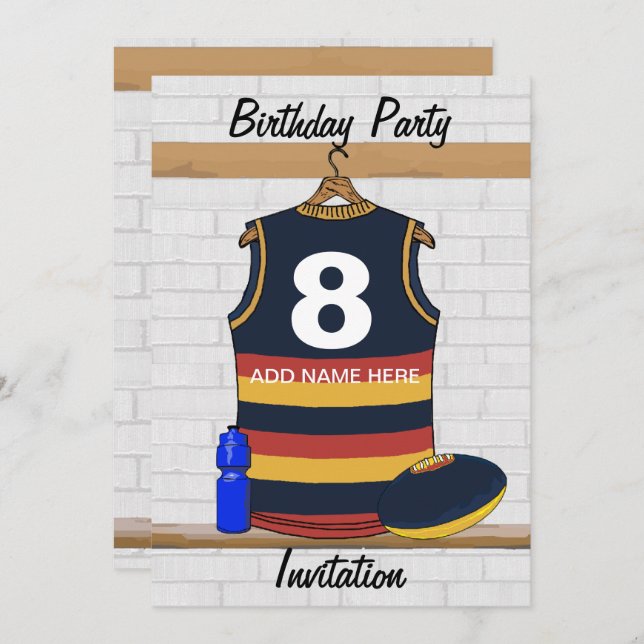 Convites de aniversário de Aussie Rules Jersey (Frente/Verso)