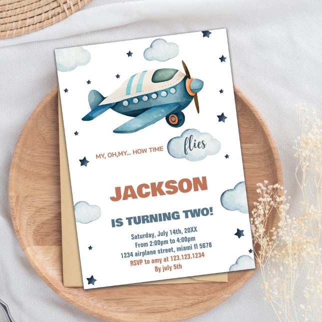 Convites de aniversário de avião azul (Blue Airplane Birthday Invitations)