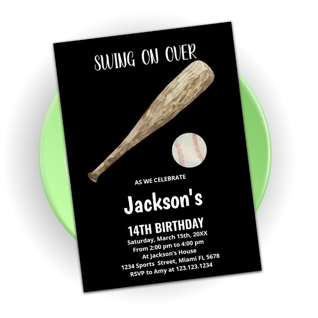 Convites de aniversário de beisebol branco preto (Criador carregado)