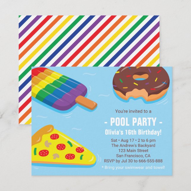 Convites de Aniversário de Boias de Piscina de Ver (Frente/Verso)