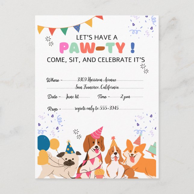 Convites de Aniversário de Cachorrinho Festa de Pa (Frente)