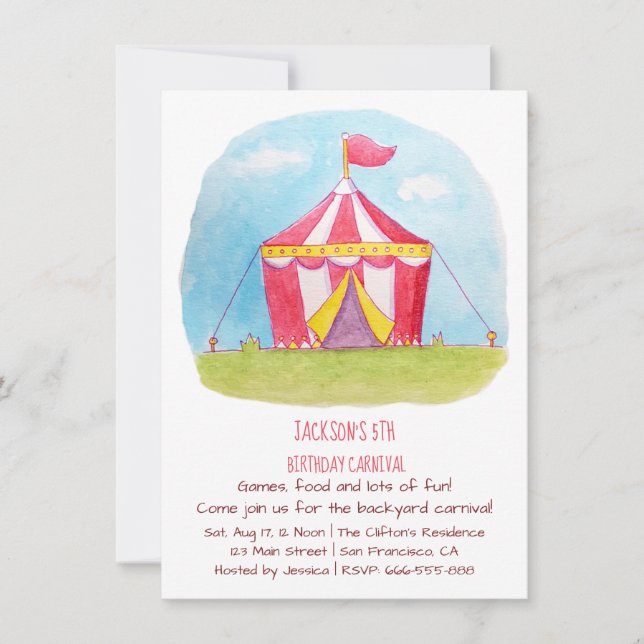 Convites de Aniversário de Carnaval em Aquarela (Frente)