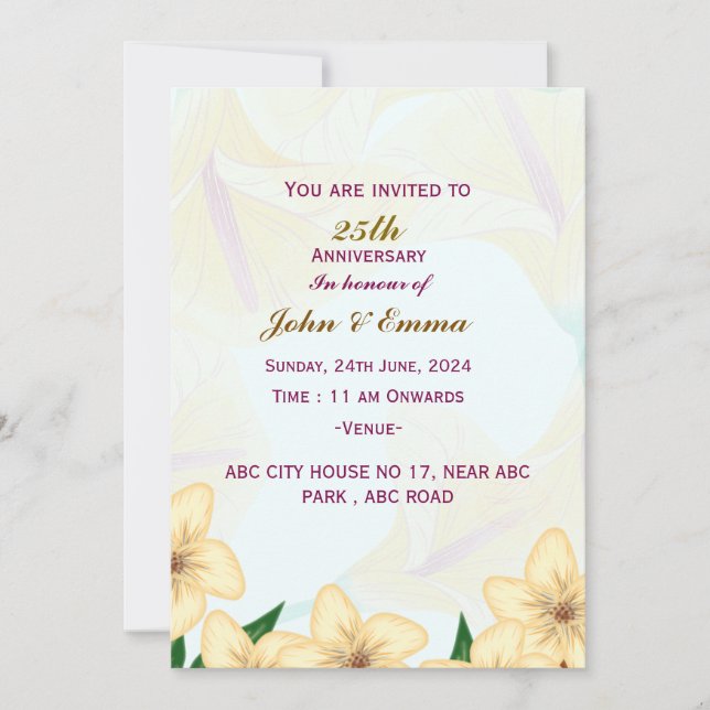 Convites de Aniversário de Casamento (Frente)