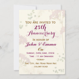 Convites de Aniversário de Casamento