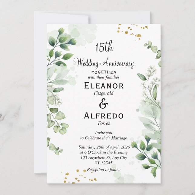 Convites de Aniversário de Casamento Chic Boho Gre (Frente)