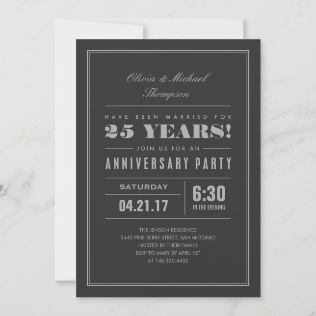 Convites de Aniversário de Casamento Clássico Prat (Frente)