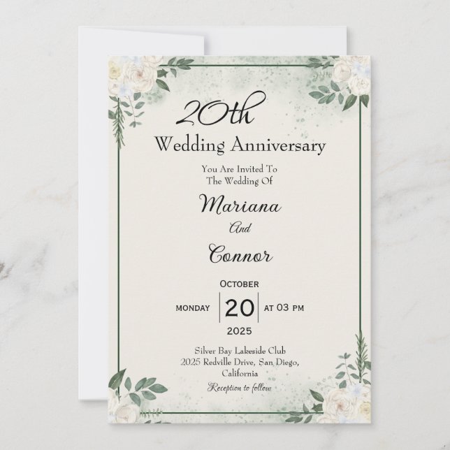 Convites de Aniversário de Casamento com Elegante  (Frente)