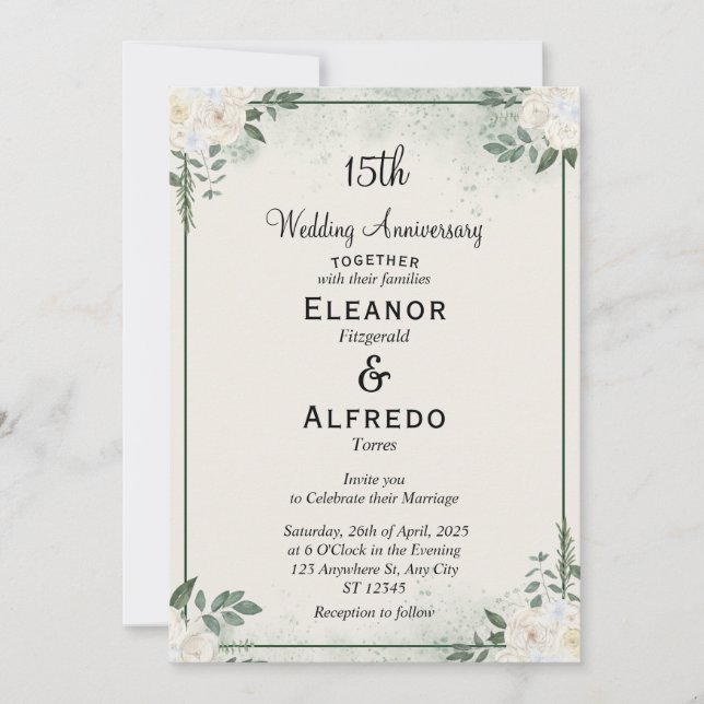 Convites de Aniversário de Casamento com Folhagem  (Frente)