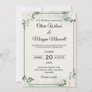 Convites de Aniversário de Casamento com Vegetação