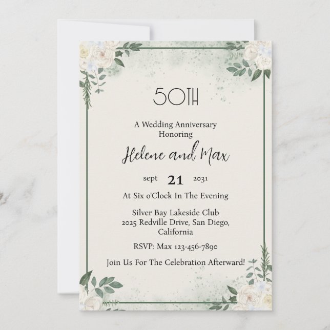 Convites de Aniversário de Casamento com Vegetação (Frente)