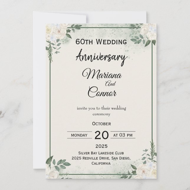 Convites de Aniversário de Casamento com Verde Clá (Frente)