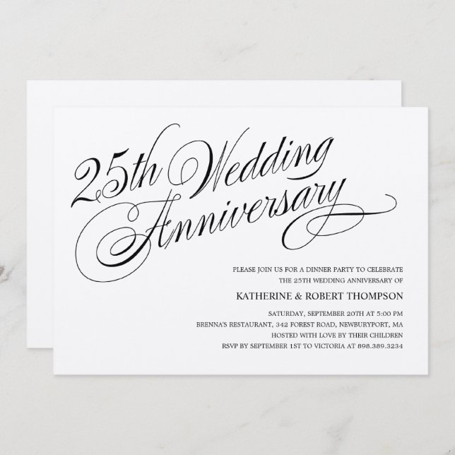 Convites de Aniversário de Casamento de Prata (Frente/Verso)