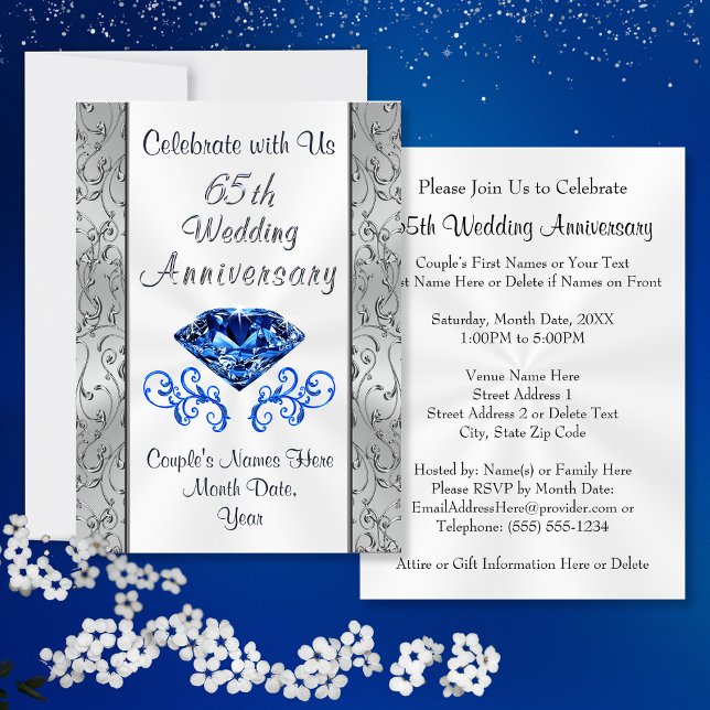 Convites de aniversário de casamento do Sapphire 6 (65th Wedding Anniversary Invitations. Sapphire Wedding Anniversary. What is the symbol for 65th wedd)