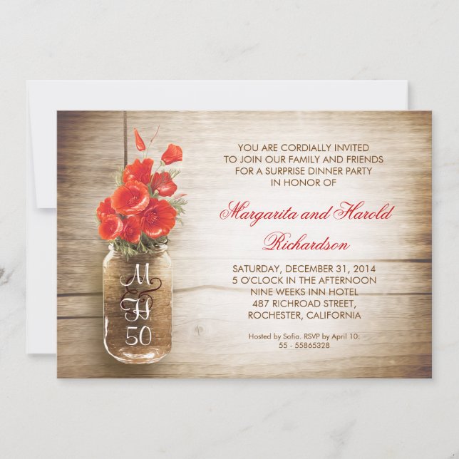 convites de aniversário de casamento em jarra de a (Frente)