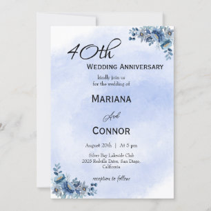 Convites de Aniversário de Casamento Floral Azul M