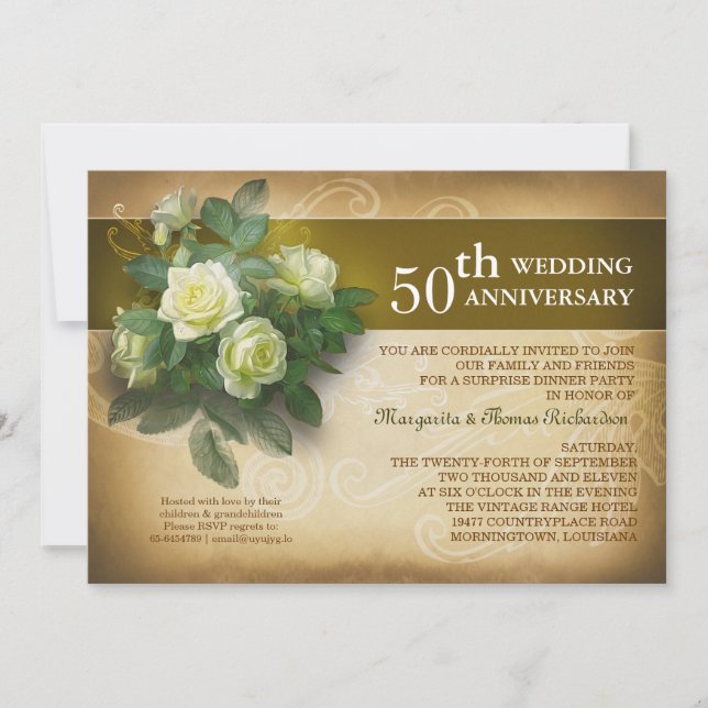 convites de aniversário de casamento lindos vintag (Frente)