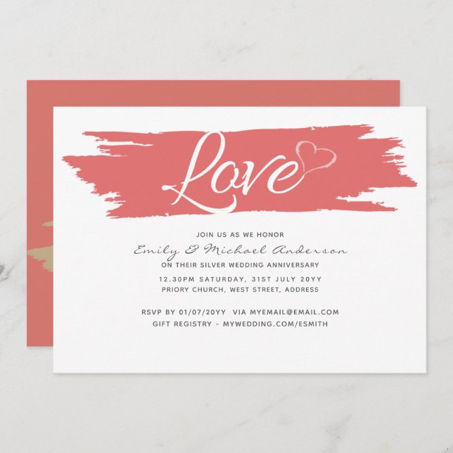 Convites de Aniversário de Casamento Modernos - QU (Frente/Verso)