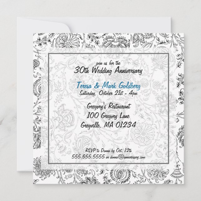 Convites de Aniversário de Casamento Preto e Branc (Frente)