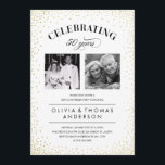 Convites de Aniversário de Casamento Sparkle Photo<br><div class="desc">Convites de aniversário de casamento com um design branco e dourado e branco. Faça o upload de duas fotos e personalize o texto.</div>