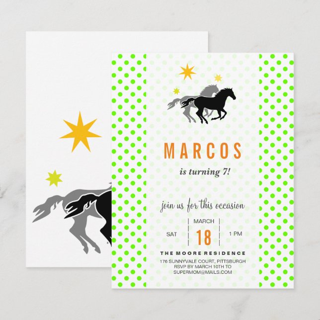 Convites de Aniversário de Cavalo (Frente/Verso)