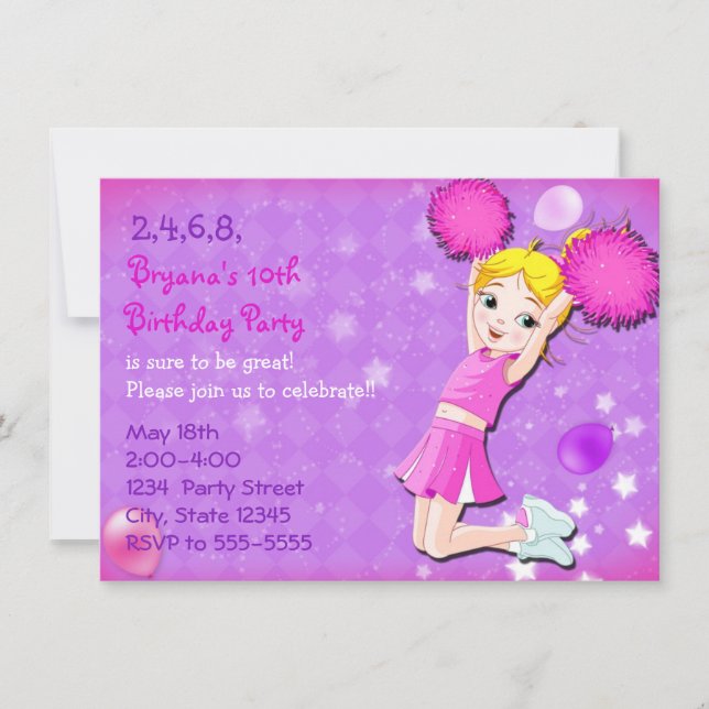 Convites de Aniversário de Cheerleader Cheer (Frente)