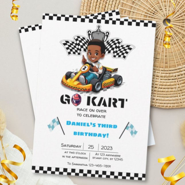 Convites de aniversário de corridas de Boy Go-kart (Criador carregado)