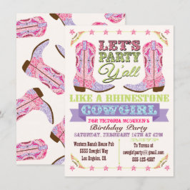 Convites de Aniversário de Cowgirl com Lantejoulas