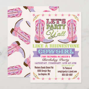Convites de Aniversário de Cowgirl com Lantejoulas