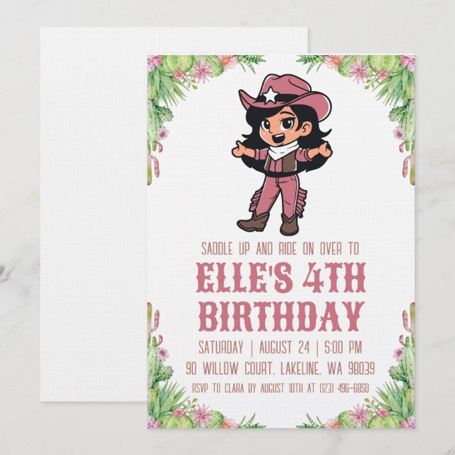 convites de aniversário de cowgirl ocidental (Frente/Verso)