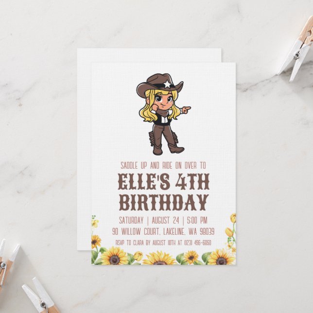 convites de aniversário de cowgirl ocidental (Frente/Verso In Situ)