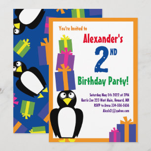 Convites de aniversário de Crianças de Pinguim