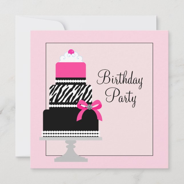 Convites de Aniversário de Cupcake de Bolo Zebra R (Frente)