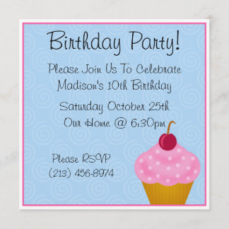 Convites de aniversário de Cupcakes de cereja de K