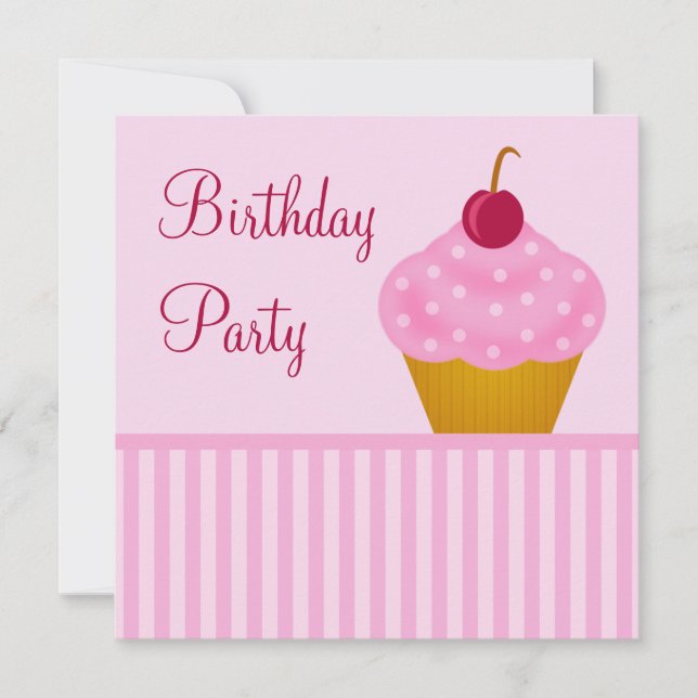 Convites de aniversário de Cupcakes de cereja de K (Frente)