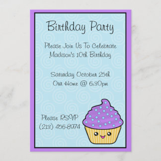 Convites de aniversário de Cupcakes Kawaii