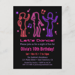Convites de Aniversário de Dança com Brilho de Neo