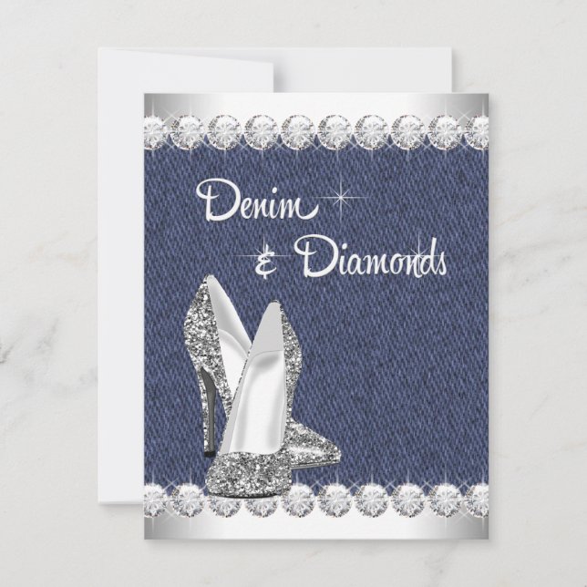 Convites de Aniversário de Denim e Diamantes (Frente)