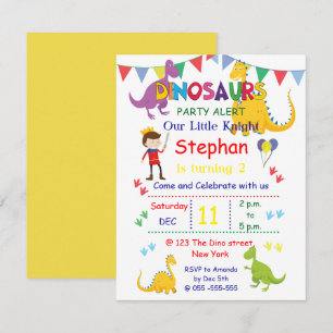 Convites de aniversário de Dinossauro e Cavaleiro
