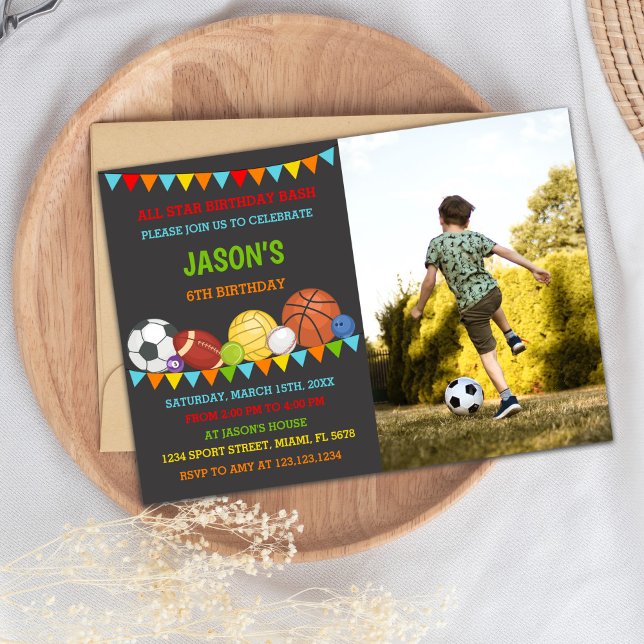 Convites de aniversário de esportes com foto (Sports Birthday Invitations with photo)