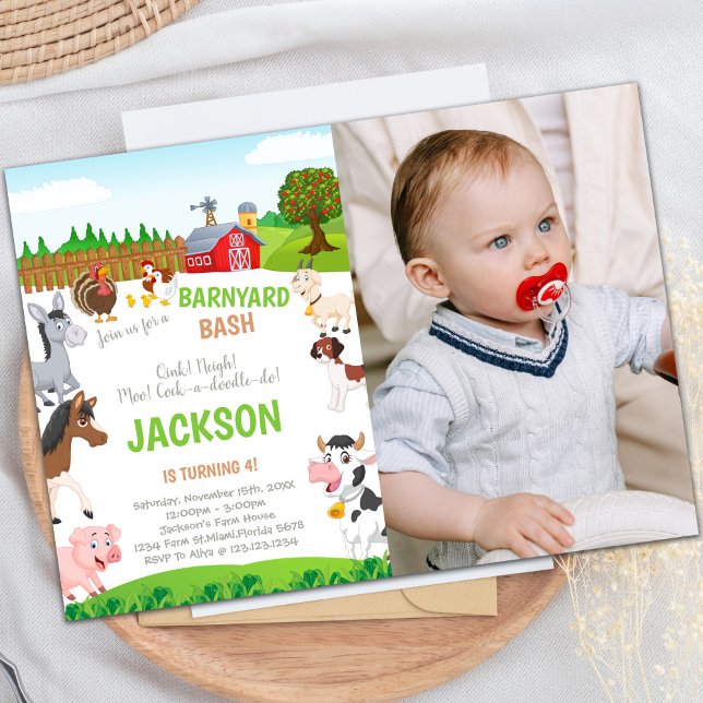 Convites de aniversário de fazenda com foto (Farm Birthday Invitations with photo)