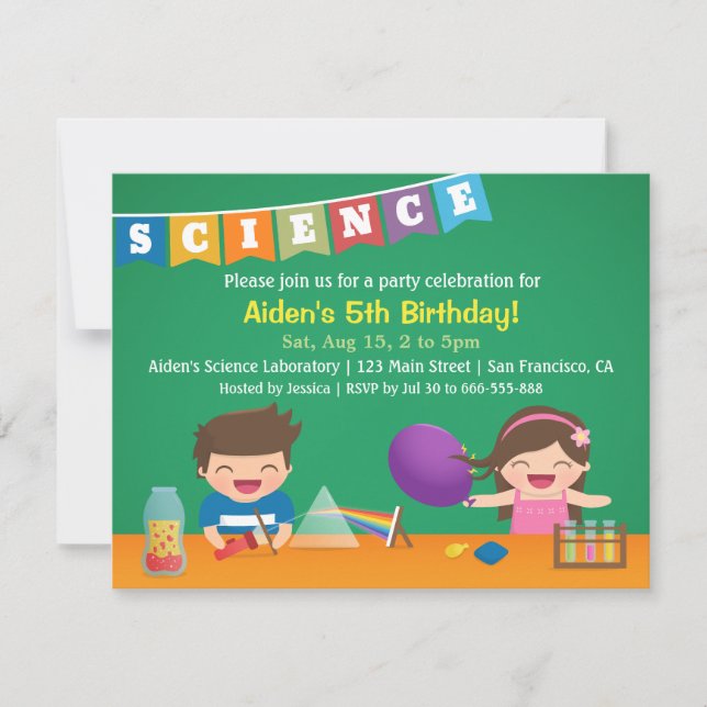Convites de Aniversário de Festa de Ciências Exper (Frente)