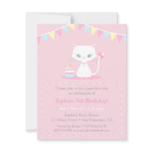 Convites de Aniversário de Gatinho Branco Fofinho