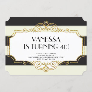 Convites de Aniversário de Gatsby Dourado Black Gl