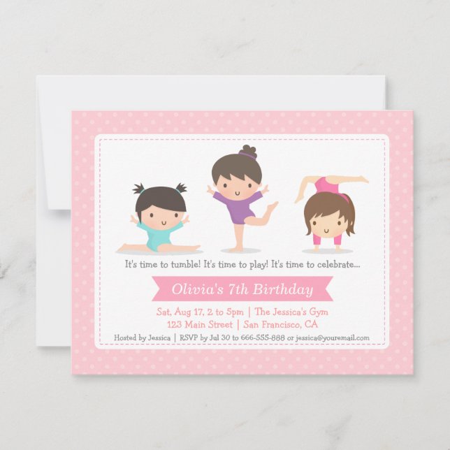 Convites de Aniversário de Ginástica para Meninas  (Frente)